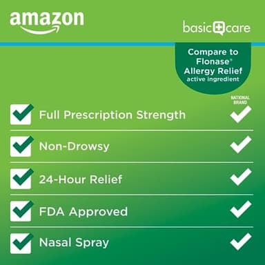 Amazon Basic Care 24-Hour Allergy Relief Nasal Spray, Fluticasone Propionate (Glucocorticoid) 50 mcg, Full Prescription Strength, Non-Drowsy, 0.62 fl oz (Pack of 3 - Image 5