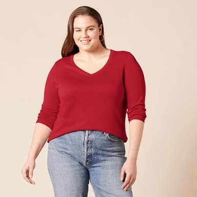 Amazon Essentials Women's Regular-Fit Lightweight Long-Sleeve V-Neck Sweater (Available in Plus Size), Red, Small - Image 6