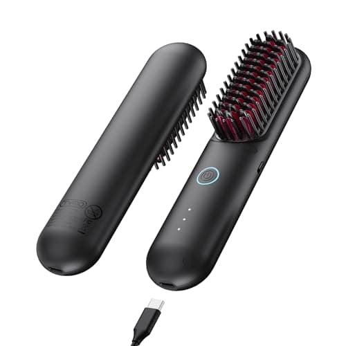 TYMO Cordless Hair Straightener Brush - Upgrade Porta ECO Portable Straightening Brush for Travel, Mini Hot Straightening Comb for Women, Ceramic Coating, Lightweight for Touch-ups,Anti-Scald, Black - Image 1