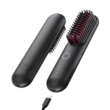 TYMO Cordless Hair Straightener Brush - Upgrade Porta ECO Portable Straightening Brush for Travel, Mini Hot Straightening Comb for Women, Ceramic Coating, Lightweight for Touch-ups,Anti-Scald, Black - Image 1