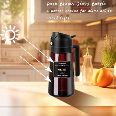 LUTITASD Olive Oil Sprayer for Cooking 2 in 1 - Oil Dispenser with Spray and Pour, 16oz/470ml Brown Oil Spray Bottle for Kitchen, Air Fryer, Salad, BBQ (Black) - Image 3