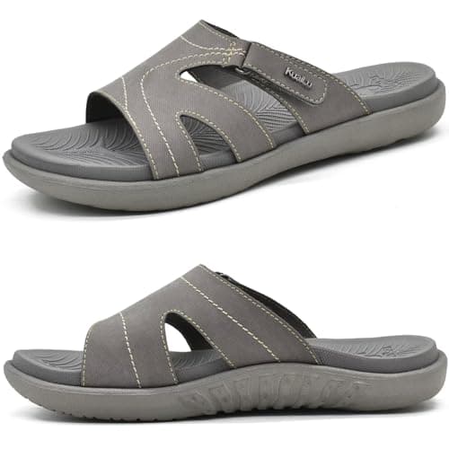 KuaiLu Womens Fashion Orthotic Slides Ladies Lightweight Athletic Yoga Mat Walking Sandals Slip On Thick Cushion Recovery Slippers Sandles Comfortable Plantar Fasciitis Arch Support Grey Size 8 - Image 1