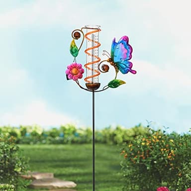 BAYN 36.3” Rain Gauge Outdoor Solar Powered 10 LEDs 7” Tube Garden Butterfly Metal Decorative Stake with Waterproof Large Glass Tube Rain Guage for Yard, Garden, Patio, Lawn - Image 5