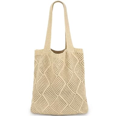 Crochet Tote Bag For Women, Crochet Mesh Beach Tote Bag Summer Vacation Aesthetic Boho Knit Bag for Women (J/Khaki) - Image 1