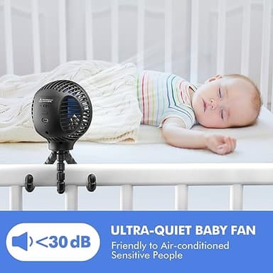 WiHoo Portable Stroller Fan, 11H Ultra-long Battery Life 3 Speed 360°Rotate, USB Rechargeable or Battery Operated Cooling Clip On Personal Fan for Baby Crib Travel Car Seat Black - Image 4
