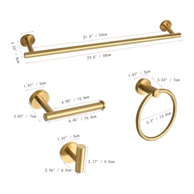 Ntipox Brushed Gold Bathroom Hardware Accessories Set 5 Piece, Stainless Steel Bath Towel Bar Set 24 Inch,Toilet Paper Holder,Towel Ring Holder,Towel Rack Set,Gold Bathroom Accessories Kit - Image 8