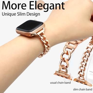 Newlibery Slim Rose Gold Band Women Feminine Elegant Compatible with Apple Watch 42(S3/2/1)/44/45/46/49mm Adjustable Metal Strap Dressy Chain Bracelet for iWatch Series 11/10/9/8/7/6/5/4/SE/Ultra3/2/1 - Image 3