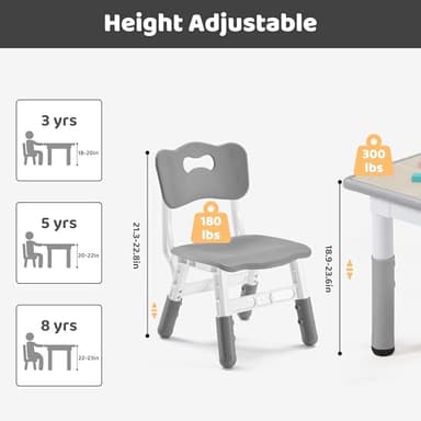 CuFun Kids Table & Chairs Set (2 Chairs) Height Adjustable for Ages 2-8 | Non-Slip Toddler Activity Table with Wipe-Clean Desktop, Montessori Learning & Art Drawing Table for Home Preschool - Image 4