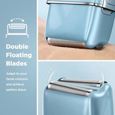 Electric Razor, Electric Shaver for Men, Upgraded Foil Shaver with 3 Speeds, Double Floating Blade IPX7 Waterproof Wet/Dry LED Display USB Type C Rechargeable Blue - Image 3