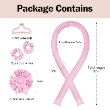 Heatless Hair Curler,Blowout Heatless Curls Overnight,No Heat Curling Rod Set with Satin Bonnet for Sleep in,Pink - Image 5