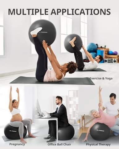 Trideer Yoga Ball for Exercise, Pregnancy & Birthing, 5 Sizes Exercise Ball for Physical Therapy, Stability, Fitness, Quick Pump Included - Image 2