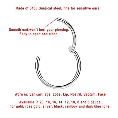 FANSING Small Nose Rings 18 Gauge 7mm Silver Nose Hoop 18g Cartilage Earring Helix Tragus Daith Rook Septum Piercing Jewelry Septum Rings - Image 2