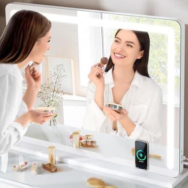 YITAHOME Vanity Mirror with Lights 32"x24" LED Lighted Makeup Mirror, Large Makeup Mirror with Lights, Touch Screen with 3-Color Lighting, Led Mirror Makeup, Dimmable, Wireless Charger, Speaker - Image 6