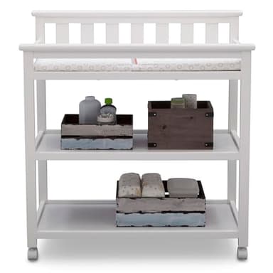 Delta Children Flat Top Changing Table with Wheels and Changing Pad - Greenguard Gold Certified, Bianca White - Image 4