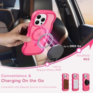 Amzfield Magnetic for iPhone 14 Pro Max Case, Compatible with Magsafe Wavy Frame Cute Translucent Matte Hard Back Silicone Bumper Shockproof Phone Case for iPhone 14 Pro Max Women Girls, Hot Pink - Image 2