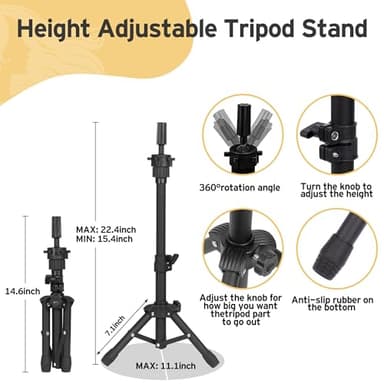 Klvied Wig Mannequin Stand for Desktop, Dual-use 22 Inch Canvas Wig Head Display, Adjustable Clamp Wig Holder, Manikin Head Stand Set for Cosmetology Hairdressing Training with Carrying Case - Image 6