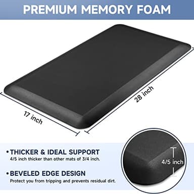 4/5 Inch Thick Kitchen Mats for Floor, StepRite Kitchen Rug for Standing Desk, Non-Slip, Thicker, Stain Resistant, Water Resistant, Comfort Anti Fatigue Floor Mat for Home, Kitchen, Office - Black - Image 2