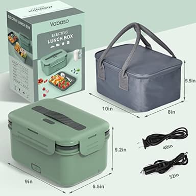 Vabaso Electric Heated Lunch Box for Adults, 100W Portable Food Warmer for Car/Truck Home/Work, Heating Lunchbox with 1.8L/61oz Stainless Steel Container, 12V/24V/110V - Image 8