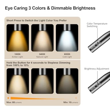 Gritin LED Neck Reading Light,Book Light for Reading in Bed-Eye Caring 3 Colors, Dimmable Brightness, Bendable Arms, 80+Hrs Runtime, Neck Round Design, Comfortable &Lightweight for Crafting, Knitting - Image 2