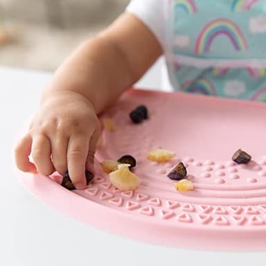 Bumkins Baby Silicone Sensory Placemat, for Babies and Toddlers, Suction Mat for Restaurants, Stick On High Chairs and Tables, Eating Finger Foods, Baby Led Weaning Essentials, Ages 6 Months Up, Pink - Image 4