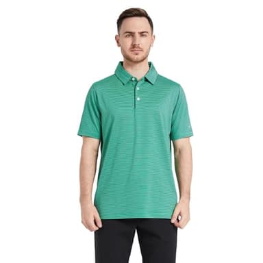 Golf Shirts for Men Dry Fit Moisture Wicking Casual Sport Short Sleeve Mens Golf Polo Shirts Green Stripe - Image 2