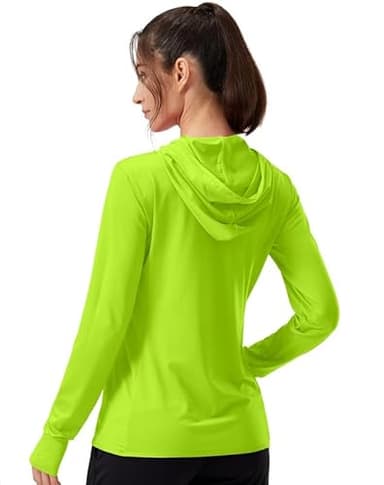 Soothfeel Women's UPF 50+ Sun Protection Hoodie Jacket Lightweight Long Sleeve Sun Shirt for Women with Pocket Hiking Outdoor(Fluorescent Green, Small) - Image 2