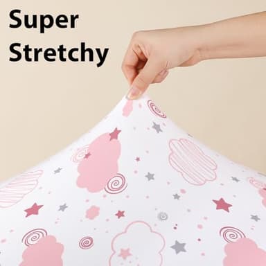 FIEMOL Baby Mini Crib Sheets Girl, Portable 38”x26” Pack and Play Sheets Fitted for Playard and Pack N Play Mattress, 3-Pack Soft Microfiber Pink Rainbow - Image 5