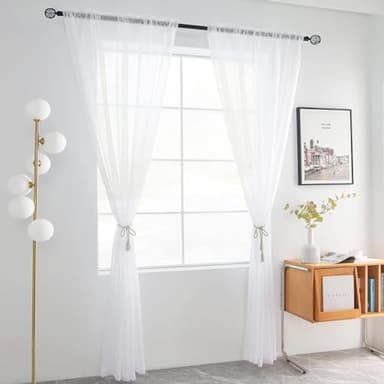 youleyar Solid Sheer Rod Pocket Curtain Voile Draperies 2 Panels White Beige Black Grey Coffee 60 Inch Width 96 Inch Long 1 Pair for Kitchen Bedroom Children Living Room Yard(White,60Wｘ96L) - Image 2