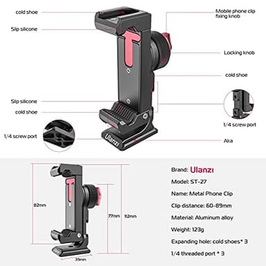 Metal Phone Tripod Mount 3 Cold Shoes & Arca Port, 360° Smartphone Tripod Adapter for iPhone 17 16 15 Samsung Cell Phone Stand Holder for Desktop Video Live Streaming Vlogging Rig - Image 7