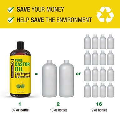 Pure Cold Pressed Castor Oil - Big 32 fl oz Bottle - Unrefined & Hexane Free - 100% Pure Castor Oil for Hair Growth, Thicker Eyelashes & Eyebrows, Dry Skin, Healing, Hair Care, Joint and Muscle Pain - Image 6