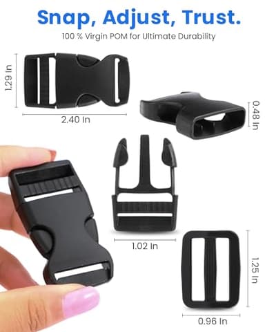 Buckle & Strap Kit - 6 Yards 1 Inch Wide Polyester Webbing Stronger Than Nylon, 6 Plastic Quick Release Buckles & 12 Triglide Clips, Adjustable Extender Straps for Backpack, Dog Collar, Fanny Pack - Image 5