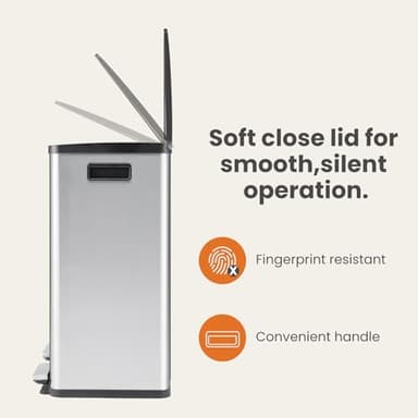 DUMOS Dual Compartment Trash Can, 2 x 8 Gallon Recycling Bin with Soft-Close Foot Pedal, Kitchen Garbage Can with Removable Inner Buckets, Fingerprint-Resistant, Space-Saving Waste Sorter - Image 4