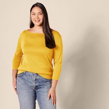 Amazon Essentials Women's Slim-Fit 3/4 Sleeve Boat Neck T-Shirt, Gold, Large - Image 6