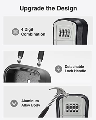 Puroma Key Lock Box, Portable Combination Lockbox Wall-Mounted Key Storage Box for House Keys, Resettable Code Safe Security Lock Box for Home, Office, Apartment Spare Key Storage (1 Pack, Gray) - Image 5