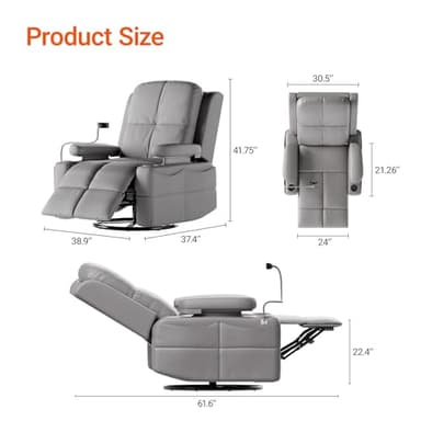 MAMAZING Rocking Chair Nursery with Adjustable Armrests, Electric Glider Recliner Nursing Chair for Breastfeeding, Power Swivel Recliner Chairs with USB Port and Storage, FSC Certified (Haze) - Image 2