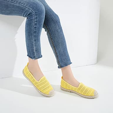 BABUDOG Women's Breathable Mesh Flats Shoes, Soft Loafers Flats, White Slip on Shoes Loafers(Yellow.US8) - Image 7