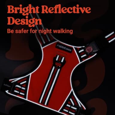 rabbitgoo Dog Harness Medium Sized, No Pull Pet Harness with Soft Padded Handle, Adjustable Reflective Vest with 3 Buckles, Easy Walking Harness with 2 Leash Clips, Red, M - Image 8