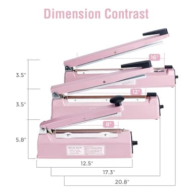 METRONIC Impulse Sealer 8 inch, Manual Heat Sealer Machine for Plastic Bags, Shrink Wrap Bag Sealers Heavy Duty Sealing Machine with Repair Kit (Pink) - Image 3
