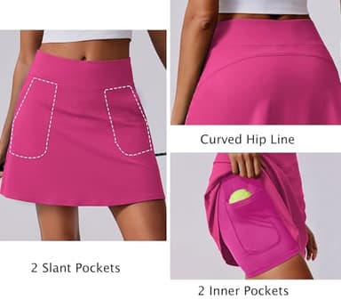 PINSPARK Tennis Skirts for Women 18" Golf Skort with Pockets High Waisted Athletic Skorts Sun Protection Activewear Skirt, Hot Pink XX-Large - Image 3