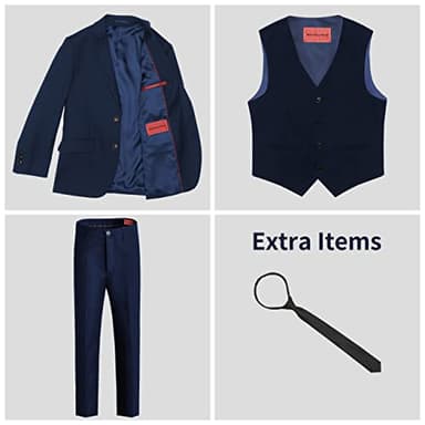 Marvelous World Boys Navy Slim Fit Suits Set Formal Suits 3-Piece Size 18 Suits for Kids Toddler Tuxedos Dresswear Ring Bearer Outfit Boys Wedding Suits Dress Clothes Teen Youth Adjustable Waist - Image 2