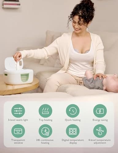 Momcozy Baby Wipe Warmer, Innovative Spring Design, Large Capacity Wipes Dispenser, Fast and Even Heating, 4 Modes of Temperature Heating Control, Diaper Wipe Warmer with Night Light - Image 9