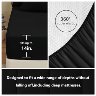 CozyLux Full Size Comforter Sets Black, 7 Pieces Bed in a Bag, Black Comforter Full Size, All Season Bedding Sets with Stitch Quilted Comforter, Flat Sheet, Fitted Sheet, Pillowcases - Image 6