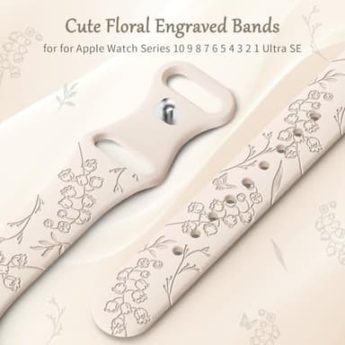 AMSKY 6 Pack Slim Floral Engraved Bands Compatible with Apple Watch Band 40mm 41mm 42mm 38mm 44mm 45mm 46mm 49mm for Women,Cute Silicone Sport Strap for iWatch Series 10 Ultra 9 8 7 6 5 4 3 2 1 SE - Image 3