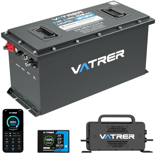 VATRER POWER 48V 105Ah Narrow Lithium Golf Cart Battery, Built-in Smart 200A BMS, with Touch Monitor & APP, 4000+ Cycles LiFePO4 Battery, Max 10.24kW Power Output, 2C Discharge, Perfect for Golf Carts - Image 1