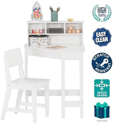 UTEX Kids Desk, Kids Corner Desk and Chair Set, Children Study Table with Storage and Hutch for Home School Use, White - Image 6