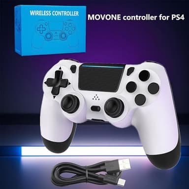 MOVONE Wireless Controller for PS4,Dual Vibration Game Joystick/Motion Sensing/Touchpad/Speaker/3.5mm Headphone,Compatible with PS4/Slim/Pro Console/PC(white+black) - Image 6