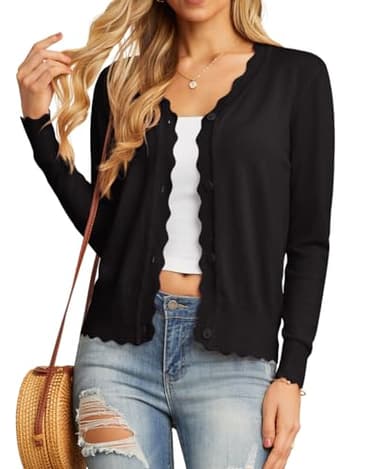 GRECERELLE Women's Long Sleeve V-Neck Button Down Cardigan Knit Shrugs Sweaters(Black, Medium) - Image 2