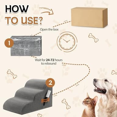 Romrol Dog Stairs Ramp for Beds Couches, 15.7” H 33D Extra Wide Pet Steps with Durable Non-Slip Waterproof Fabric Cover, Dog Slope Stairs for Small Dogs and Cats or Pets Friendly, 3-Tiers, Grey - Image 3