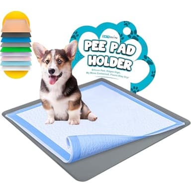 TidyFriend Dog Pee Pad Holder Tray Fits Up to 24” x 24” Wee Wee Pee Pads - Stable Grip, Raised Edges, Quick-Wipe Silicone Surface Dog Potty Tray Holder for Indoor Flooring Protection (Dark Grey) - Image 1