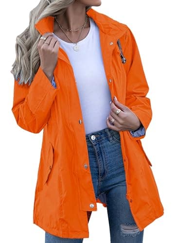 Kikibell Rain Jacket for Women Packable Windbreaker for Travel Orange Jackets Coat Women Lined Raincoat - Image 1